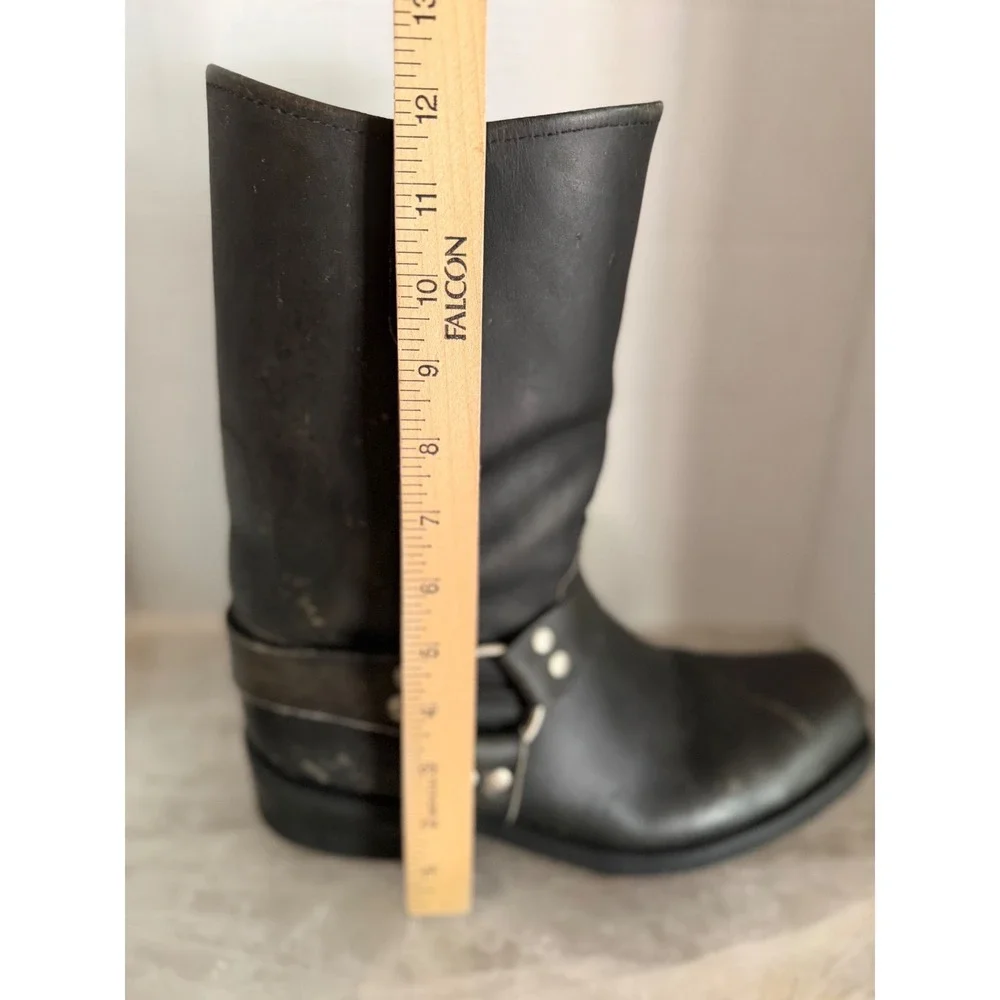 Double H Biker Boots Men Black Leather Square Toe Distressed Motorcycle 10.5